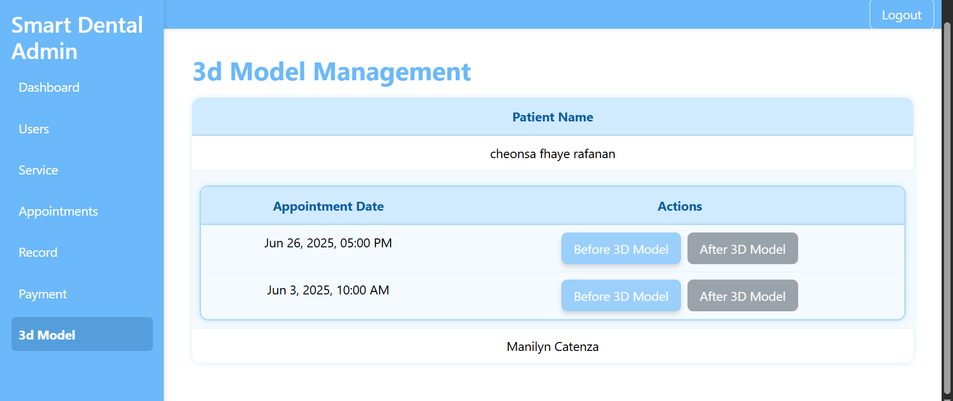 Smart Dental Admin Website Screenshot