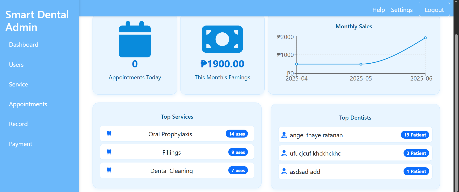Smart Dental Admin Website Screenshot